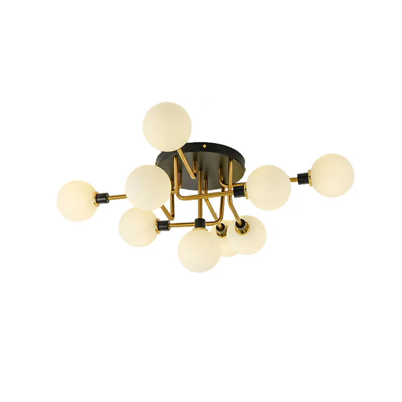 Sphère ombre Semi plafonnier multi-tête moderne verre métal plafonnier pour hôtel Clearhalo
