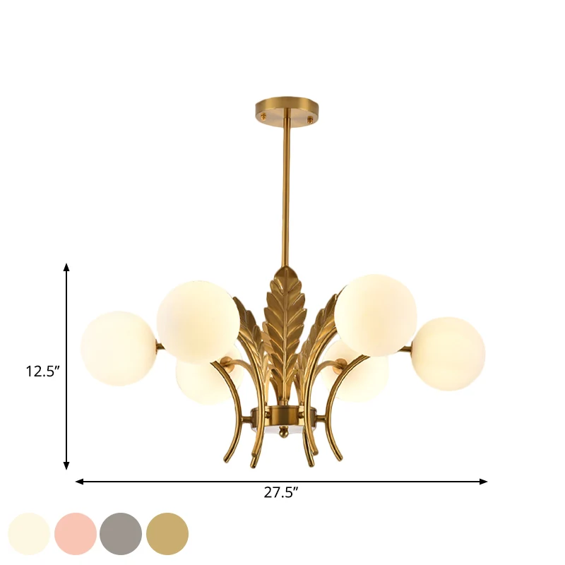 Sphère plafonnier simplicité blanc/rose/verre Cognac 6 ampoules salon LED lustre suspendu avec décor de feuilles Clearhalo
