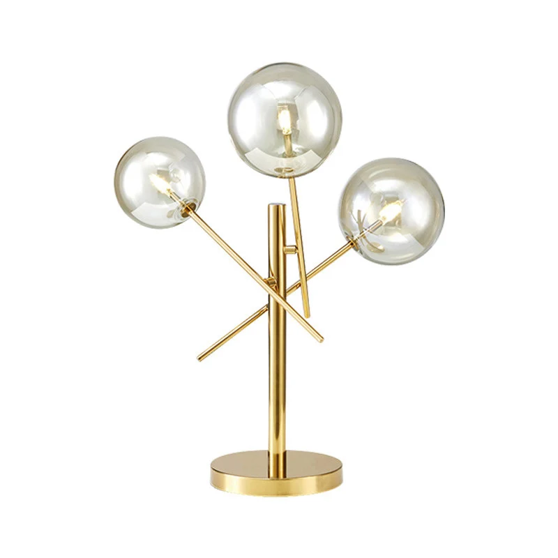 Sphère en verre argenté, éclairage de nuit moderne à 3 têtes, lampe de table rotative dorée pour chambre à coucher Clearhalo