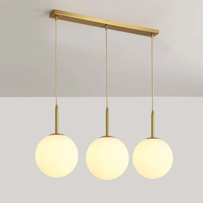 Sphère en verre opale, lampe suspendue multiple minimaliste à 3 ampoules dorées pour salle à manger Clearhalo