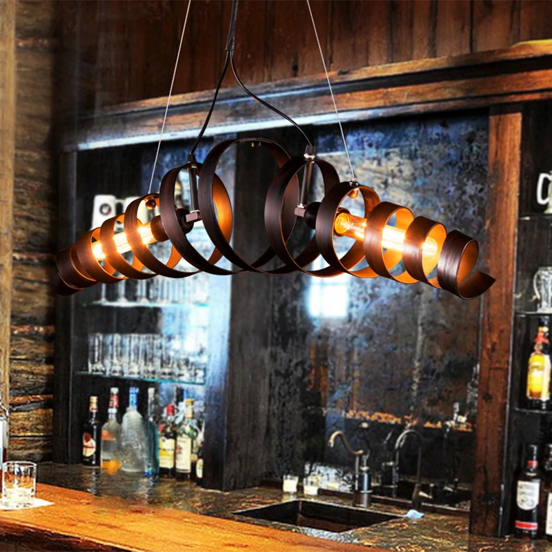 Spiral Metal Island Lighting Lampe à suspension à 2 têtes de style industriel pour café et bar en rouille Clearhalo