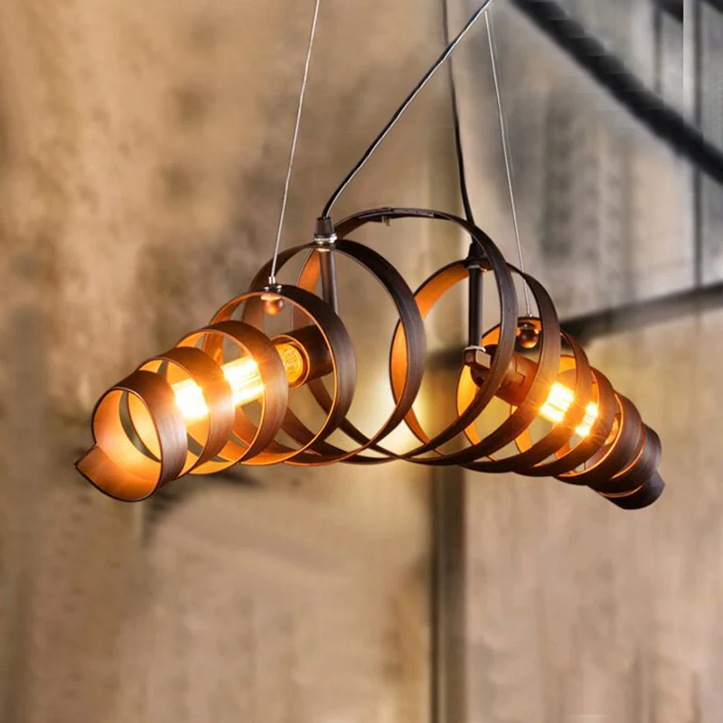 Spiral Metal Island Lighting Lampe à suspension à 2 têtes de style industriel pour café et bar en rouille Clearhalo