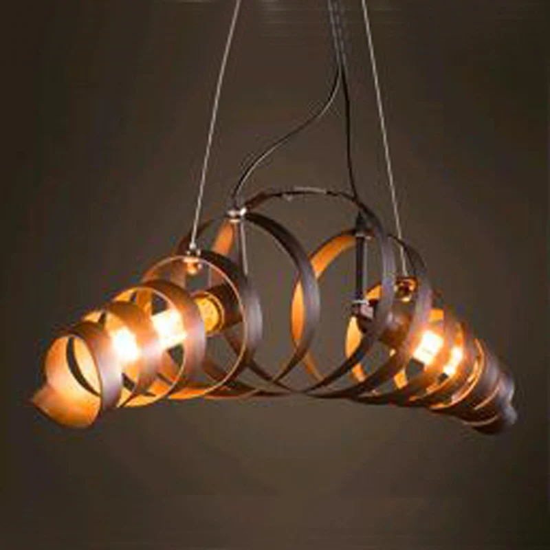 Spiral Metal Island Lighting Lampe à suspension à 2 têtes de style industriel pour café et bar en rouille Clearhalo