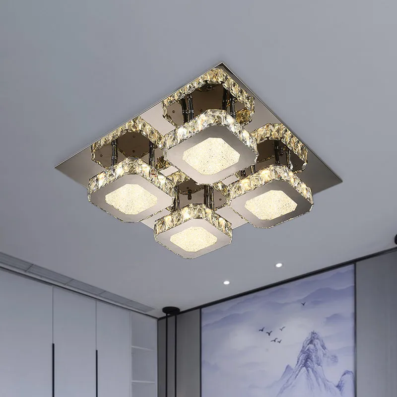 Spot encastré cubique en acier inoxydable, plafonnier contemporain à LED en cristal biseauté pour couloir Clearhalo
