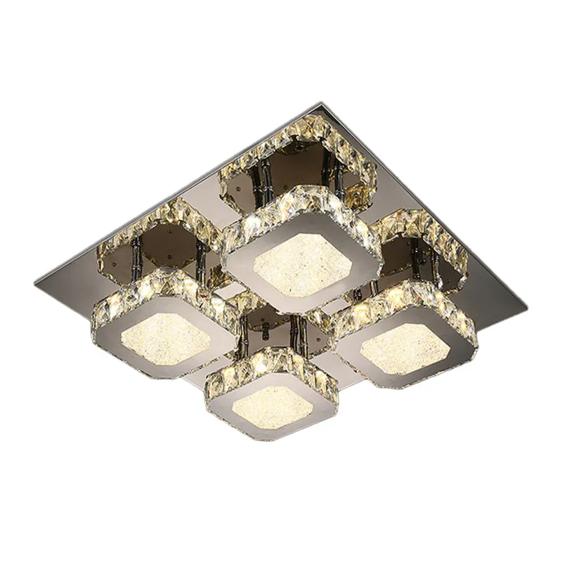 Spot encastré cubique en acier inoxydable, plafonnier contemporain à LED en cristal biseauté pour couloir Clearhalo