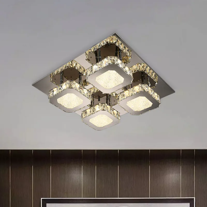 Spot encastré cubique en acier inoxydable, plafonnier contemporain à LED en cristal biseauté pour couloir Clearhalo