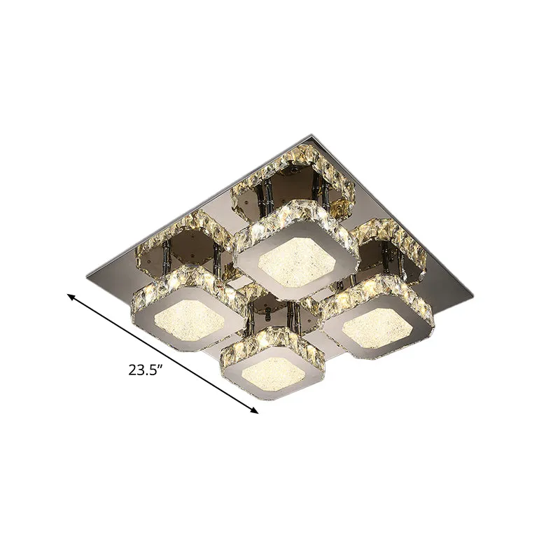 Spot encastré cubique en acier inoxydable, plafonnier contemporain à LED en cristal biseauté pour couloir Clearhalo