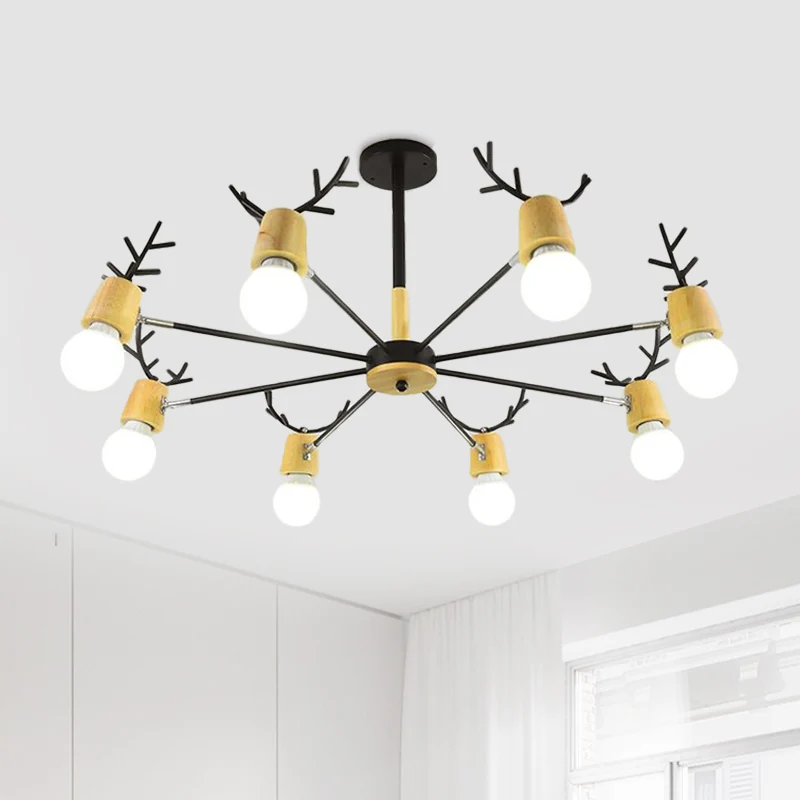 Spoutnik – lustre en métal moderne, éclairage de plafond, 3/6/8 lumières, blanc/noir, avec ampoule nue, pour chambre à cou...