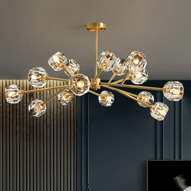 Spoutnik – lustre de plafond Post-moderne avec orbes de cristal, finition dorée, luminaire suspendu pour salon Clearhalo