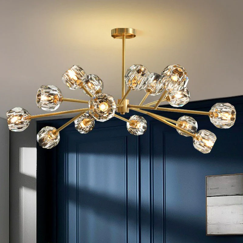 Spoutnik – lustre de plafond Post-moderne avec orbes de cristal, finition dorée, luminaire suspendu pour salon Clearhalo