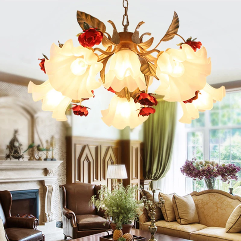 Spoutnik Lustre en verre dépoli avec fleur coréenne, lampe à 4/6/9 têtes pour salon, beige Clearhalo