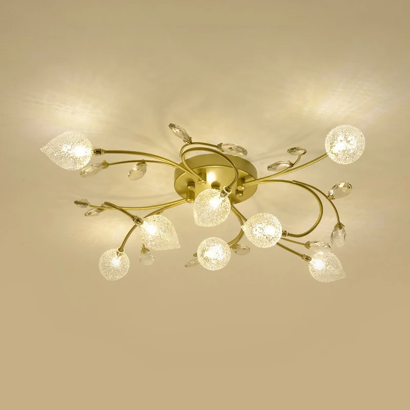 Sputnik Semi-plafonnier rustique en verre transparent à 8/12 têtes pour chambre à coucher, plafonnier avec décoration en c...