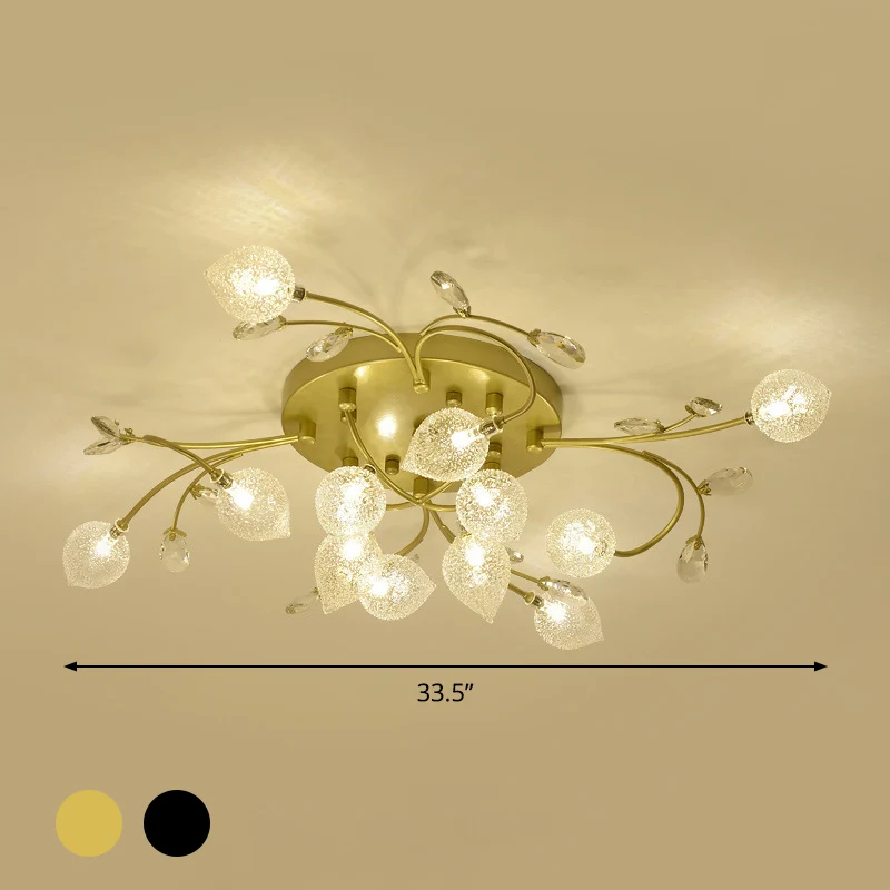 Sputnik Semi-plafonnier rustique en verre transparent à 8/12 têtes pour chambre à coucher, plafonnier avec décoration en c...