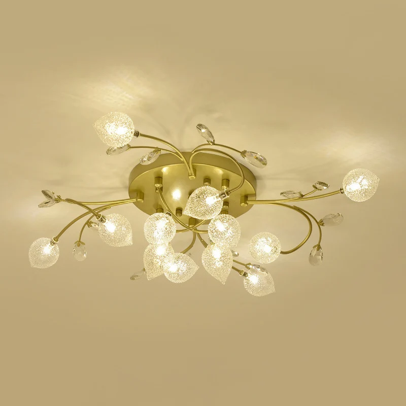 Sputnik Semi-plafonnier rustique en verre transparent à 8/12 têtes pour chambre à coucher, plafonnier avec décoration en c...