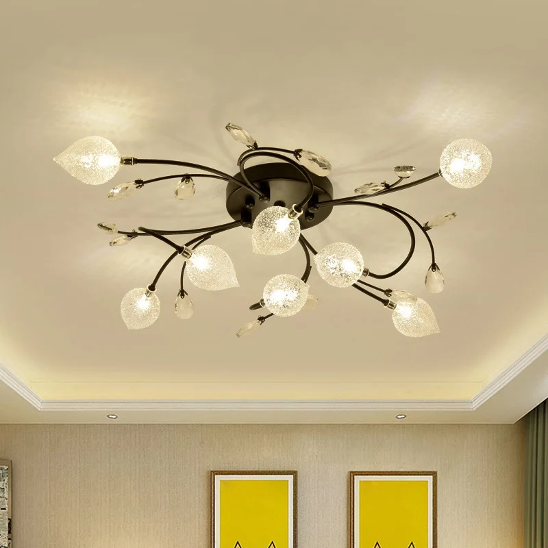 Sputnik Semi-plafonnier rustique en verre transparent à 8/12 têtes pour chambre à coucher, plafonnier avec décoration en c...