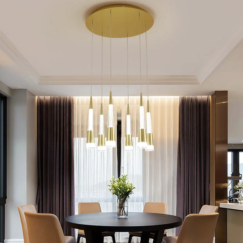 Style moderne drapé Multi suspension hauteur réglable en aluminium 6 ampoules salle à manger LED éclairage suspendu en noi...