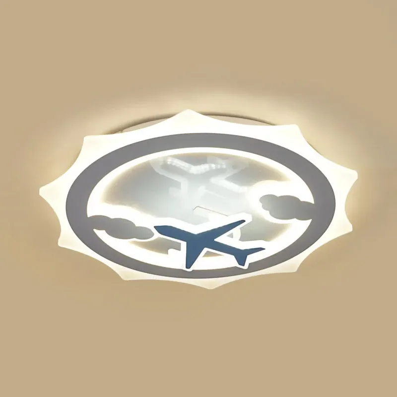 Sun Thin Acrylique Plafonnier Enfants Blanc LED Encastré Éclairage Encastré avec Nuage et Modèle D'avion Clearhalo
