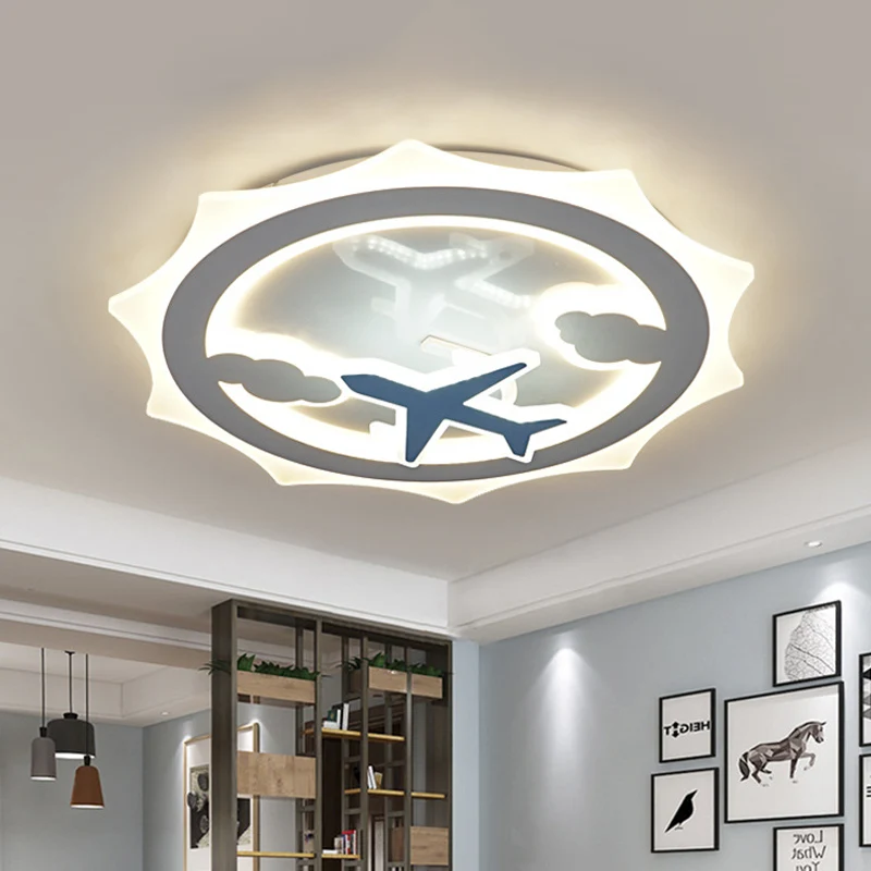 Sun Thin Acrylique Plafonnier Enfants Blanc LED Encastré Éclairage Encastré avec Nuage et Modèle D'avion Clearhalo