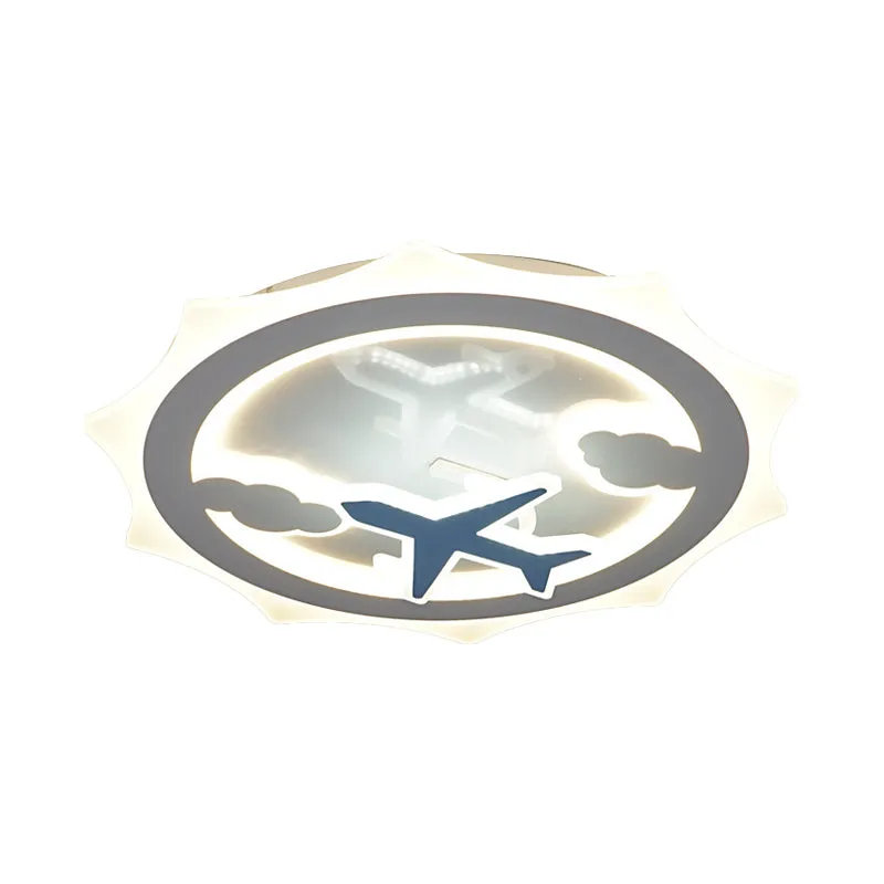 Sun Thin Acrylique Plafonnier Enfants Blanc LED Encastré Éclairage Encastré avec Nuage et Modèle D'avion Clearhalo