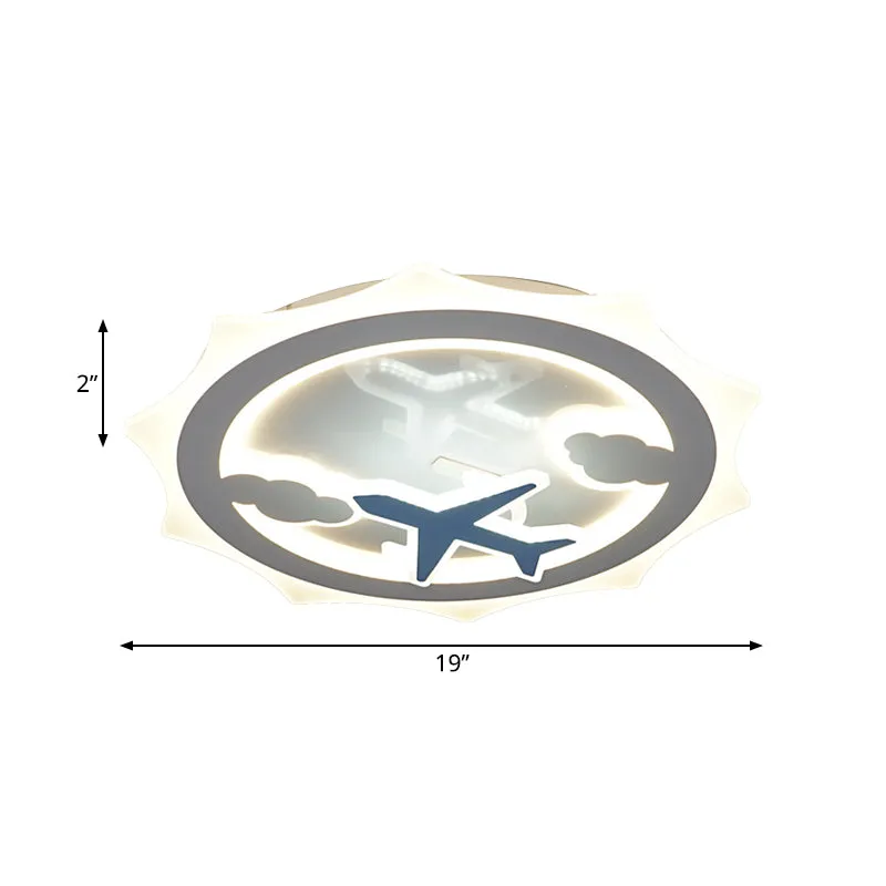 Sun Thin Acrylique Plafonnier Enfants Blanc LED Encastré Éclairage Encastré avec Nuage et Modèle D'avion Clearhalo