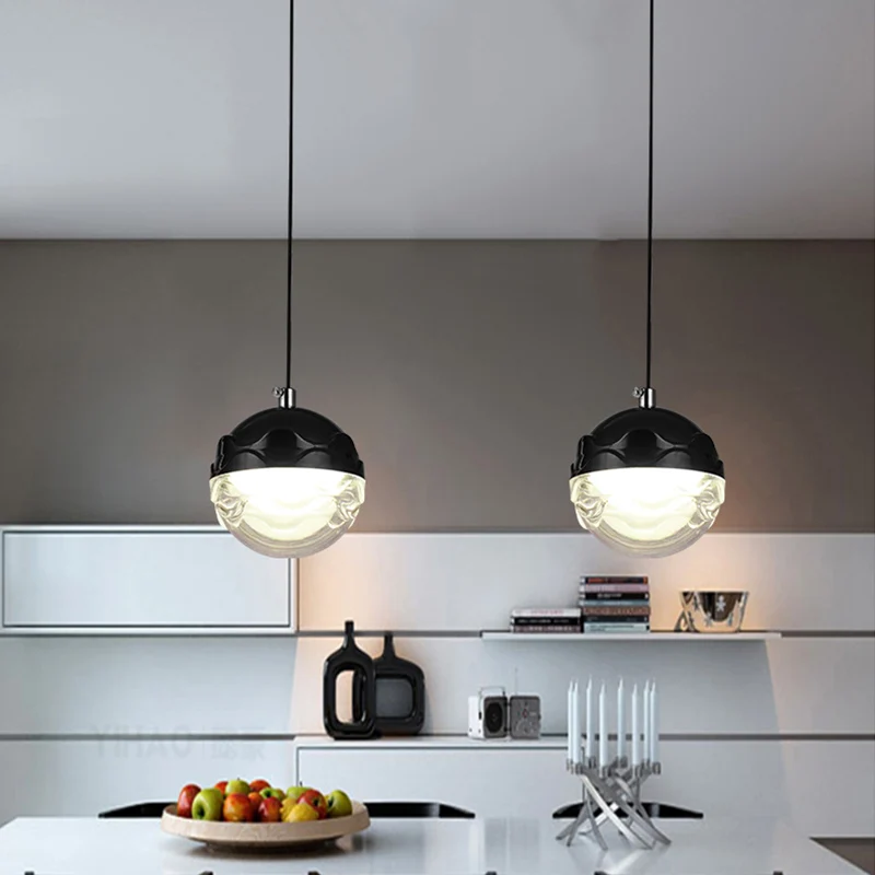 Suspension en acrylique Globe Simple, éclairage LED vers le bas, noir, pour chambre à coucher Clearhalo