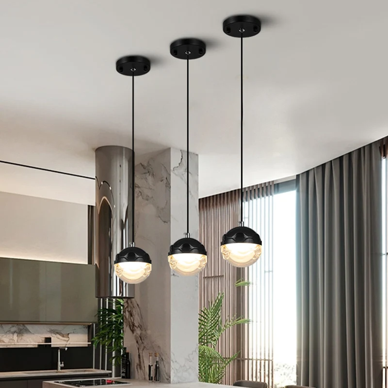 Suspension en acrylique Globe Simple, éclairage LED vers le bas, noir, pour chambre à coucher Clearhalo