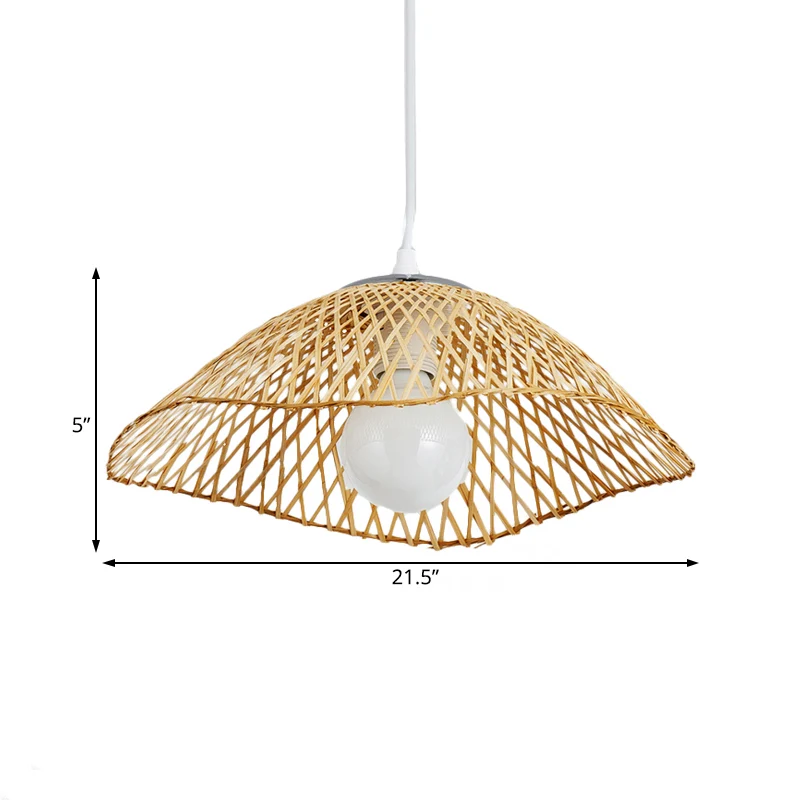 Suspension en bambou tricoté à la main avec abat-jour en forme de dôme, lampe suspendue beige à 1 tête de style asiatique...