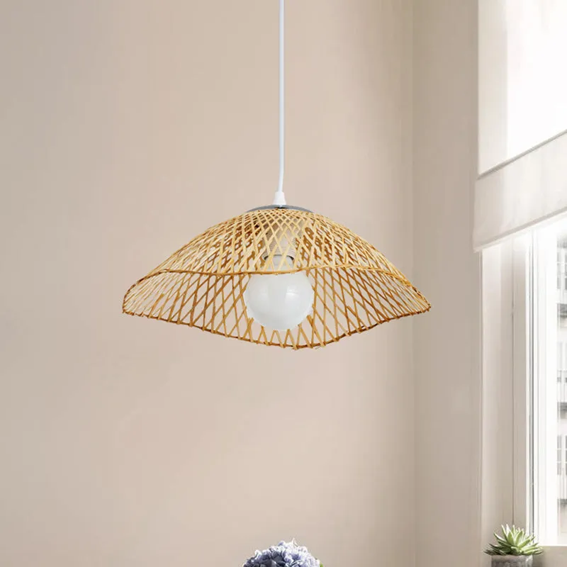 Suspension en bambou tricoté à la main avec abat-jour en forme de dôme, lampe suspendue beige à 1 tête de style asiatique...