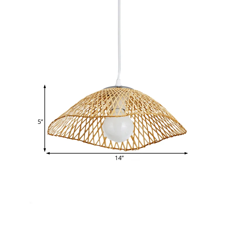 Suspension en bambou tricoté à la main avec abat-jour en forme de dôme, lampe suspendue beige à 1 tête de style asiatique...