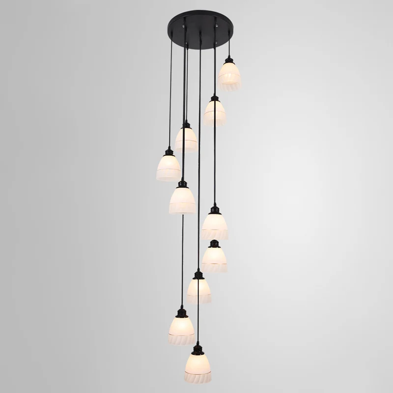 Suspension Bell contemporaine en verre blanc à 10 têtes pour escalier, luminaire suspendu multi-lumières en noir Clearhalo