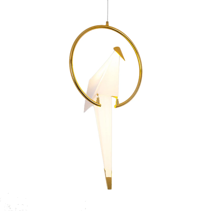 Suspension Birdie blanche de style moderniste, plafonnier LED en plastique avec anneau en métal, lumière blanche chaude/ch...
