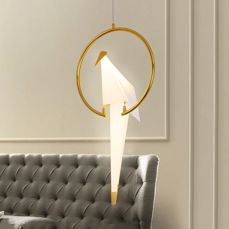 Suspension Birdie blanche de style moderniste, plafonnier LED en plastique avec anneau en métal, lumière blanche chaude/ch...