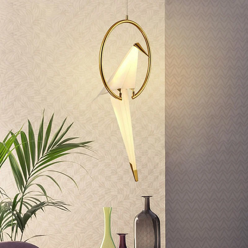 Suspension Birdie blanche de style moderniste, plafonnier LED en plastique avec anneau en métal, lumière blanche chaude/ch...