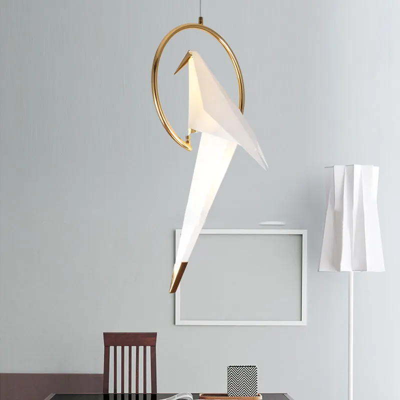 Suspension Birdie blanche de style moderniste, plafonnier LED en plastique avec anneau en métal, lumière blanche chaude/ch...