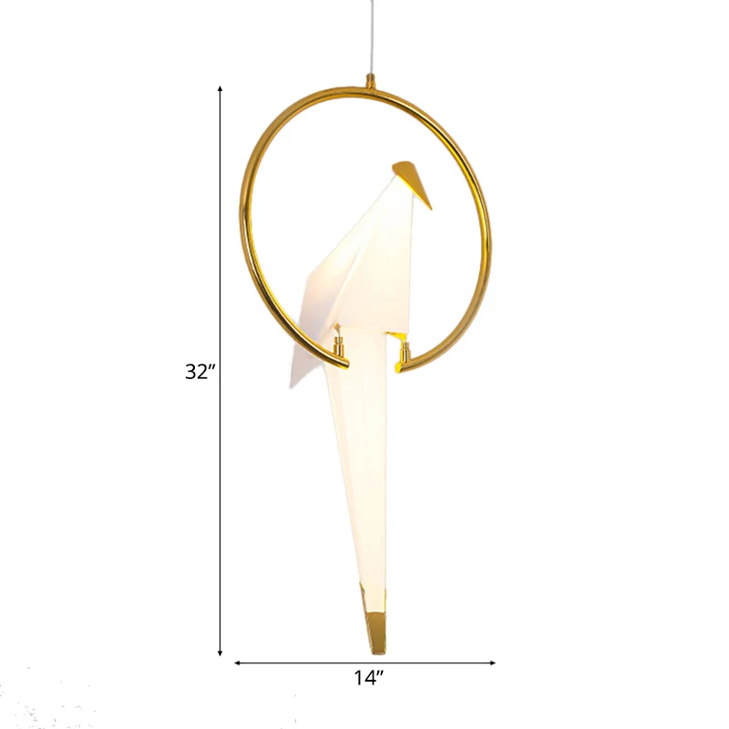Suspension Birdie blanche de style moderniste, plafonnier LED en plastique avec anneau en métal, lumière blanche chaude/ch...