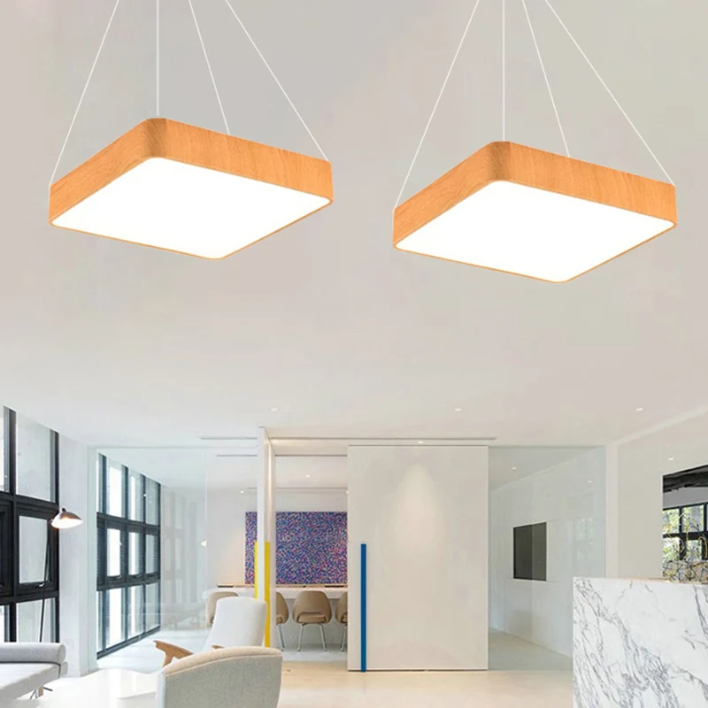 Suspension carrée en bois de 12 "/16"/19.5 "de large, éclairage Led moderne Beige, Kit de lampe suspendue en blanc/lumière...