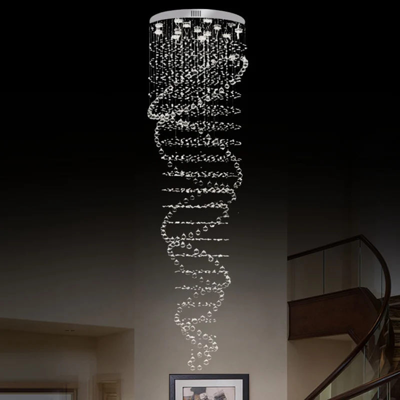 Suspension Cascades en cristal transparent, luminaire suspendu contemporain à 13 lampes LED pour escalier, argent Clearhalo