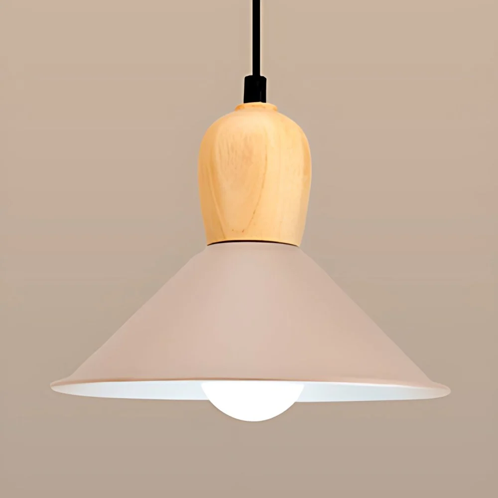 Suspension cône en métal avec Base d'ampoule en bois 1 tête lampe suspendue de Style nordique pour le bureau Clearhalo
