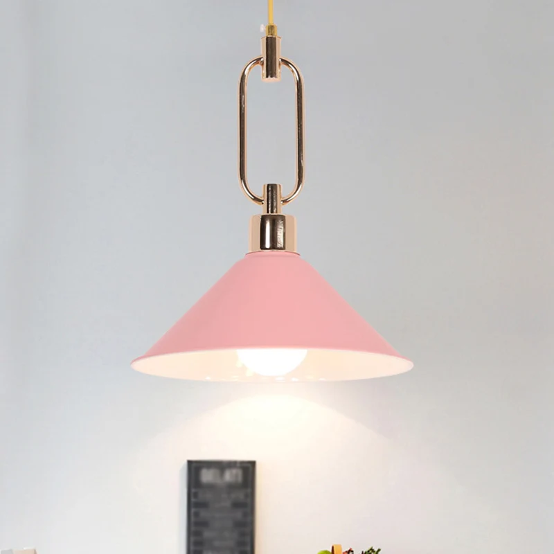 Suspension Cône Roulé Macaron Métal 1 Ampoule Rose/Gris/Blanc Plafonnier Suspendu avec Dessus Boucle Clearhalo