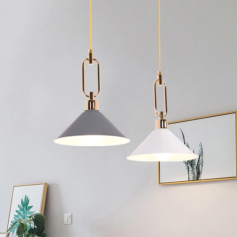 Suspension Cône Roulé Macaron Métal 1 Ampoule Rose/Gris/Blanc Plafonnier Suspendu avec Dessus Boucle Clearhalo