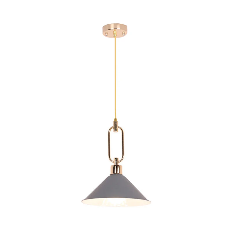 Suspension Cône Roulé Macaron Métal 1 Ampoule Rose/Gris/Blanc Plafonnier Suspendu avec Dessus Boucle Clearhalo