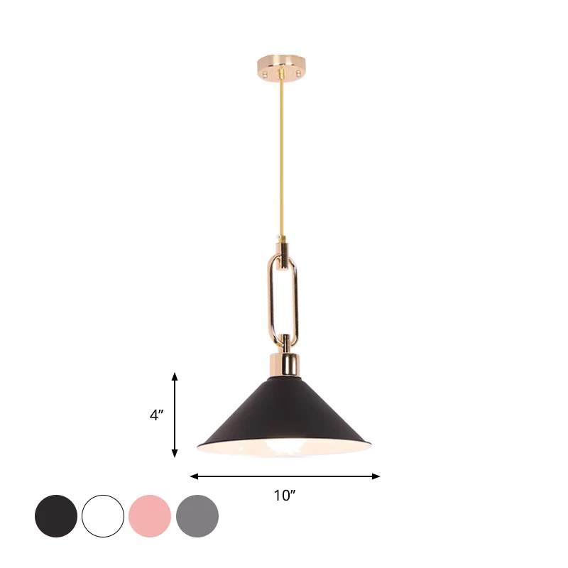Suspension Cône Roulé Macaron Métal 1 Ampoule Rose/Gris/Blanc Plafonnier Suspendu avec Dessus Boucle Clearhalo