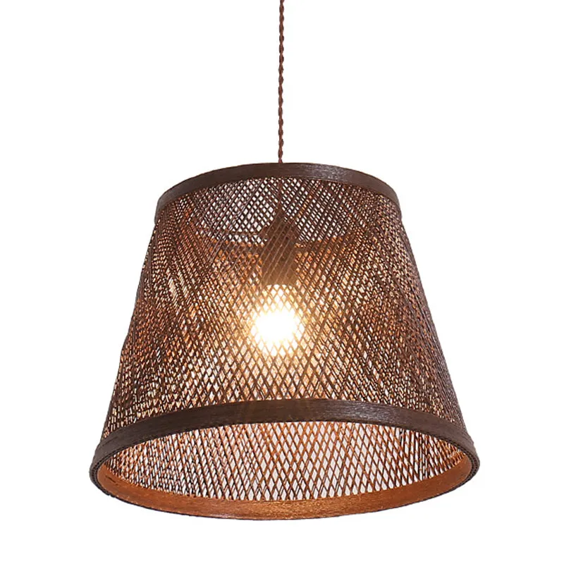 Suspension conique en rotin moderne, 1 lumière marron, Kit de suspension pour salle à manger Clearhalo