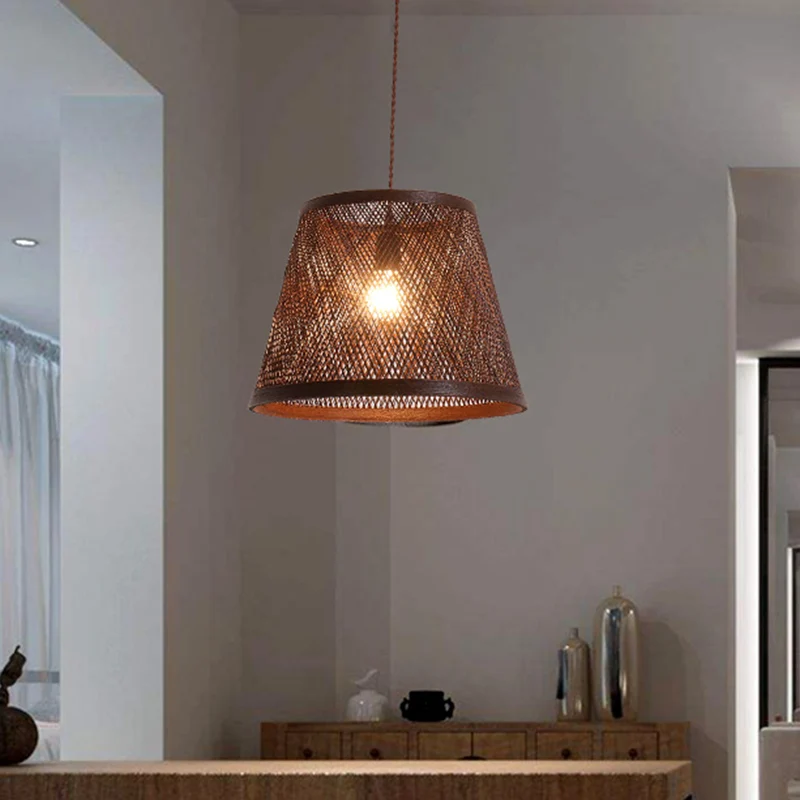 Suspension conique en rotin moderne, 1 lumière marron, Kit de suspension pour salle à manger Clearhalo