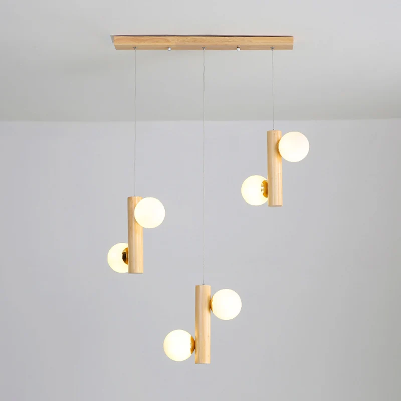 Suspension contemporaine Modo en verre crème pour salle à manger, luminaire suspendu multi-lumières en bois Clearhalo