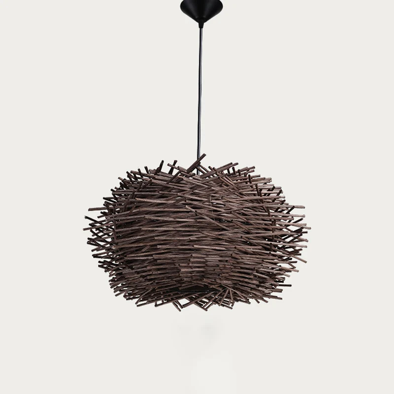 Suspension contemporaine nid d'oiseau en rotin à ampoule unique pour restaurant en bois Clearhalo