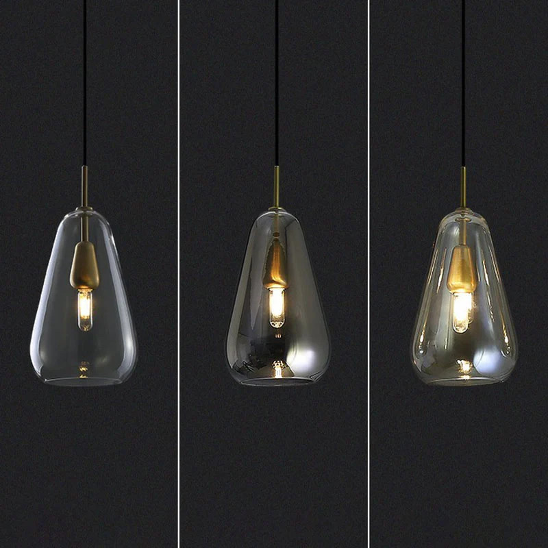 Suspension Cuisine Ouverte Gouttelette Verre 1 Tête Pendule Simplicité en Laiton Clearhalo