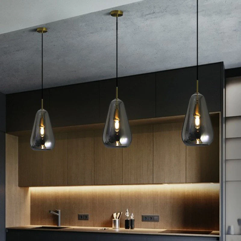 Suspension Cuisine Ouverte Gouttelette Verre 1 Tête Pendule Simplicité en Laiton Clearhalo