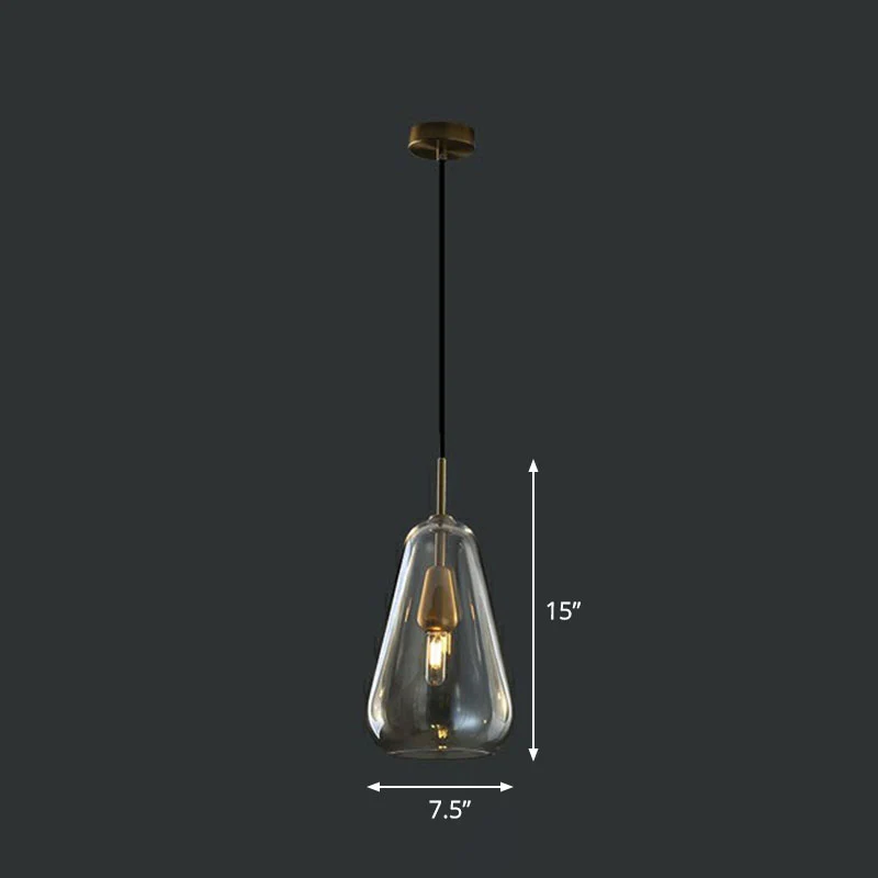 Suspension Cuisine Ouverte Gouttelette Verre 1 Tête Pendule Simplicité en Laiton Clearhalo