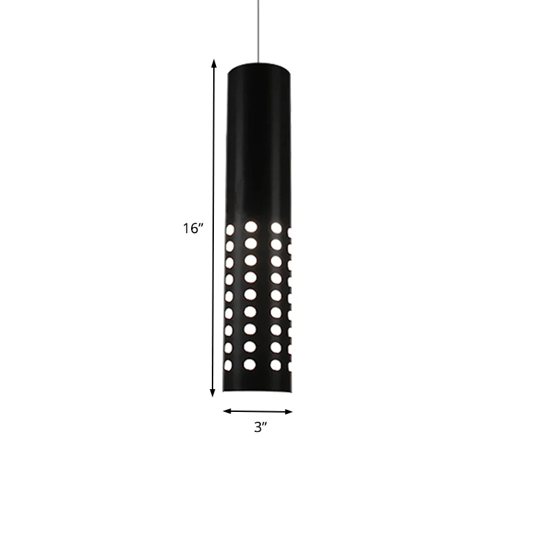 Suspension cylindrique moderne avec découpes circulaires en métal 1 lumière noire pour salon en blanc chaud/blanc Clearhalo